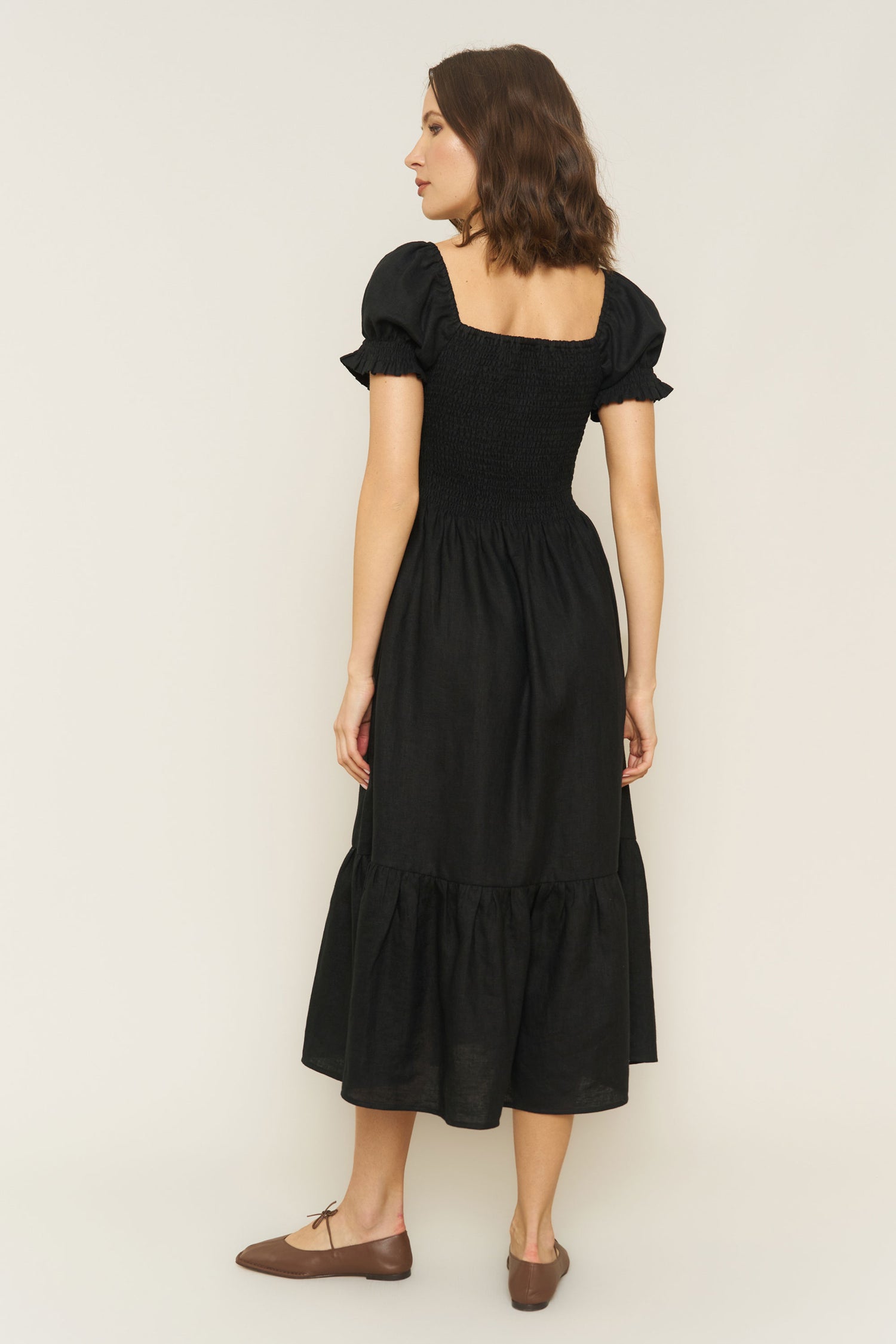 Harper Dress in Black Linen