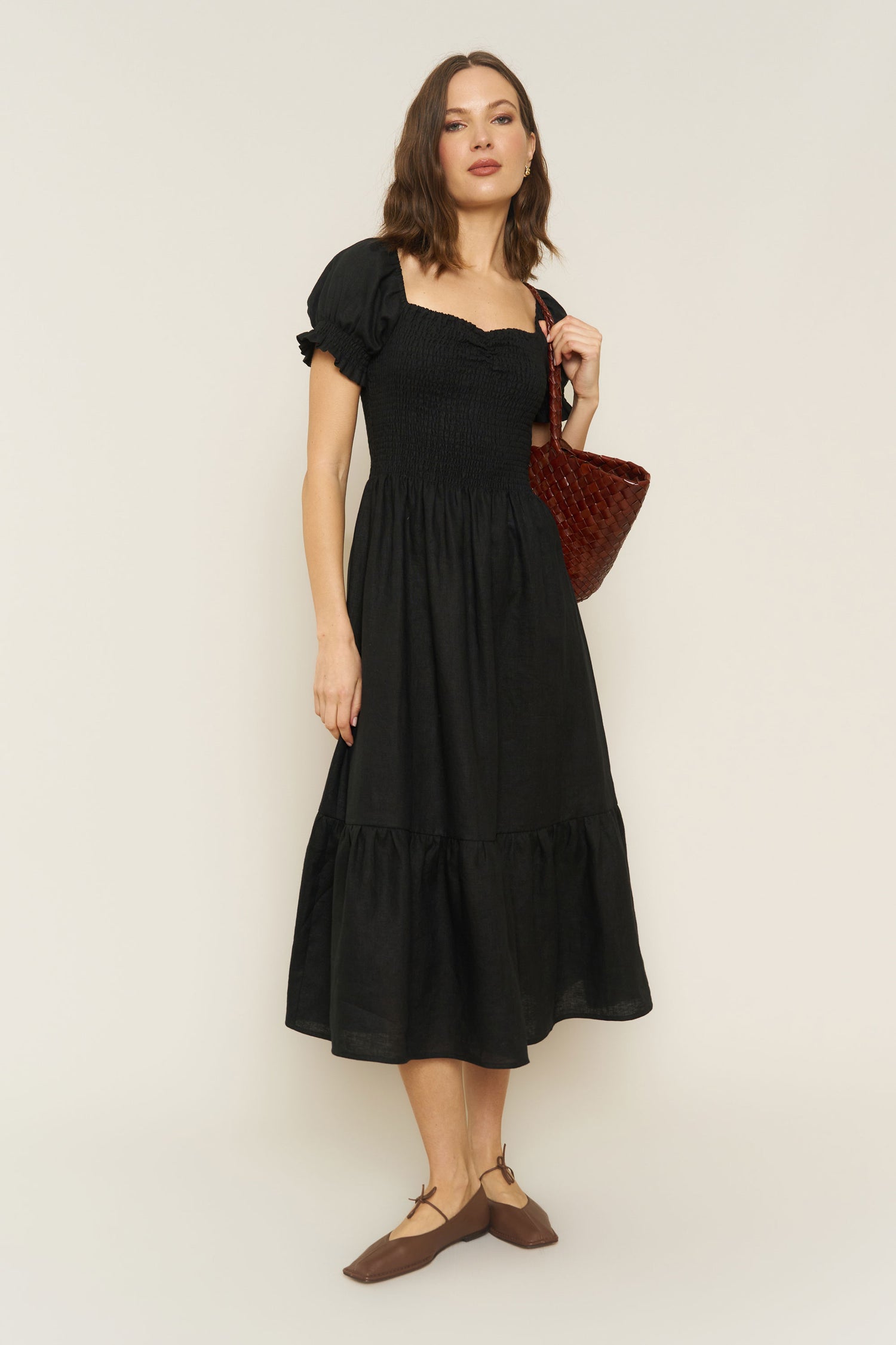Harper Dress in Black Linen