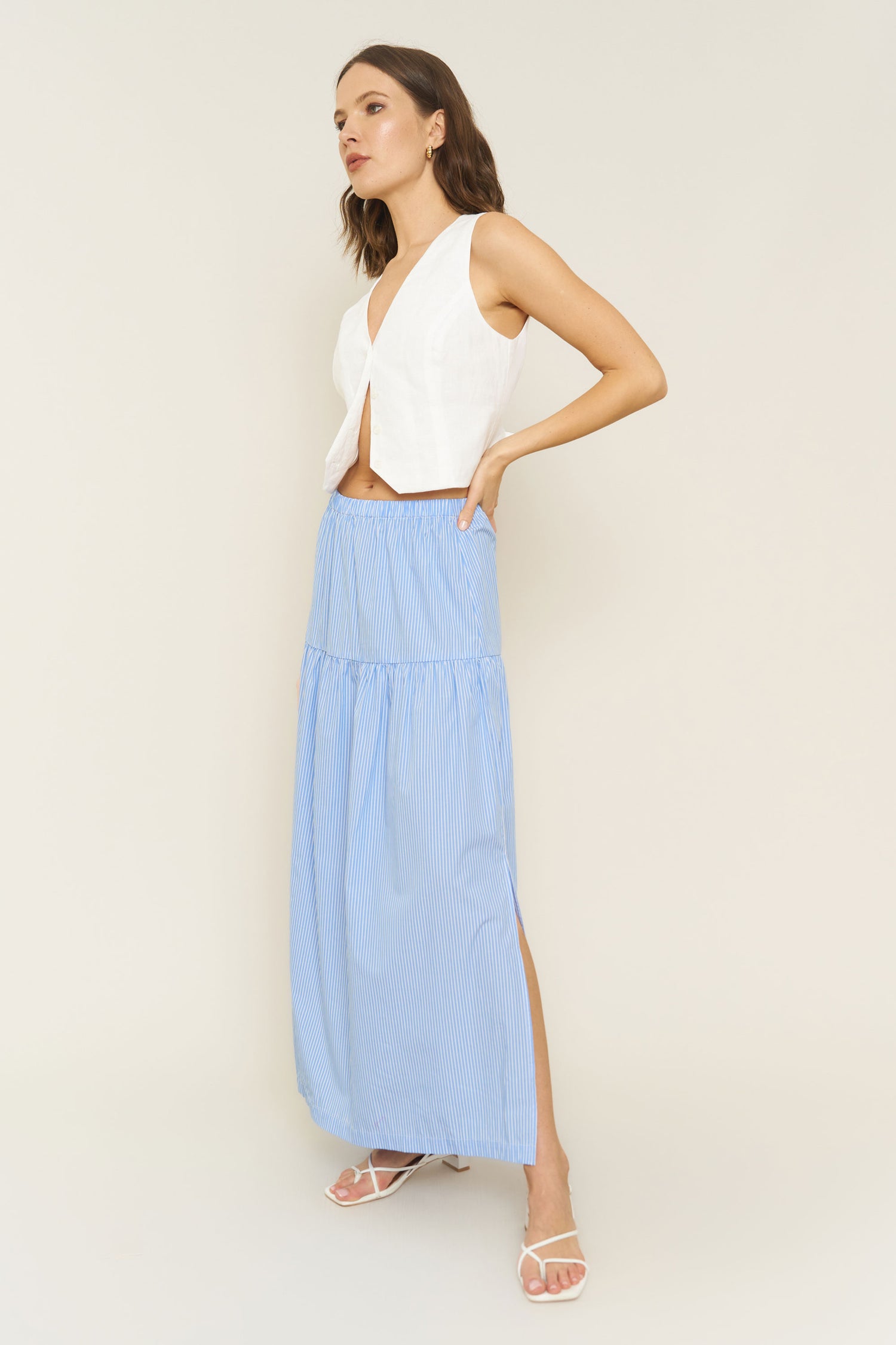Millie Skirt/Dress in Blue Stripe Poplin