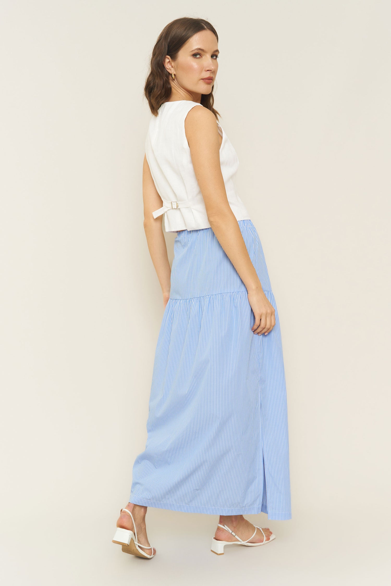 Millie Skirt/Dress in Blue Stripe Poplin