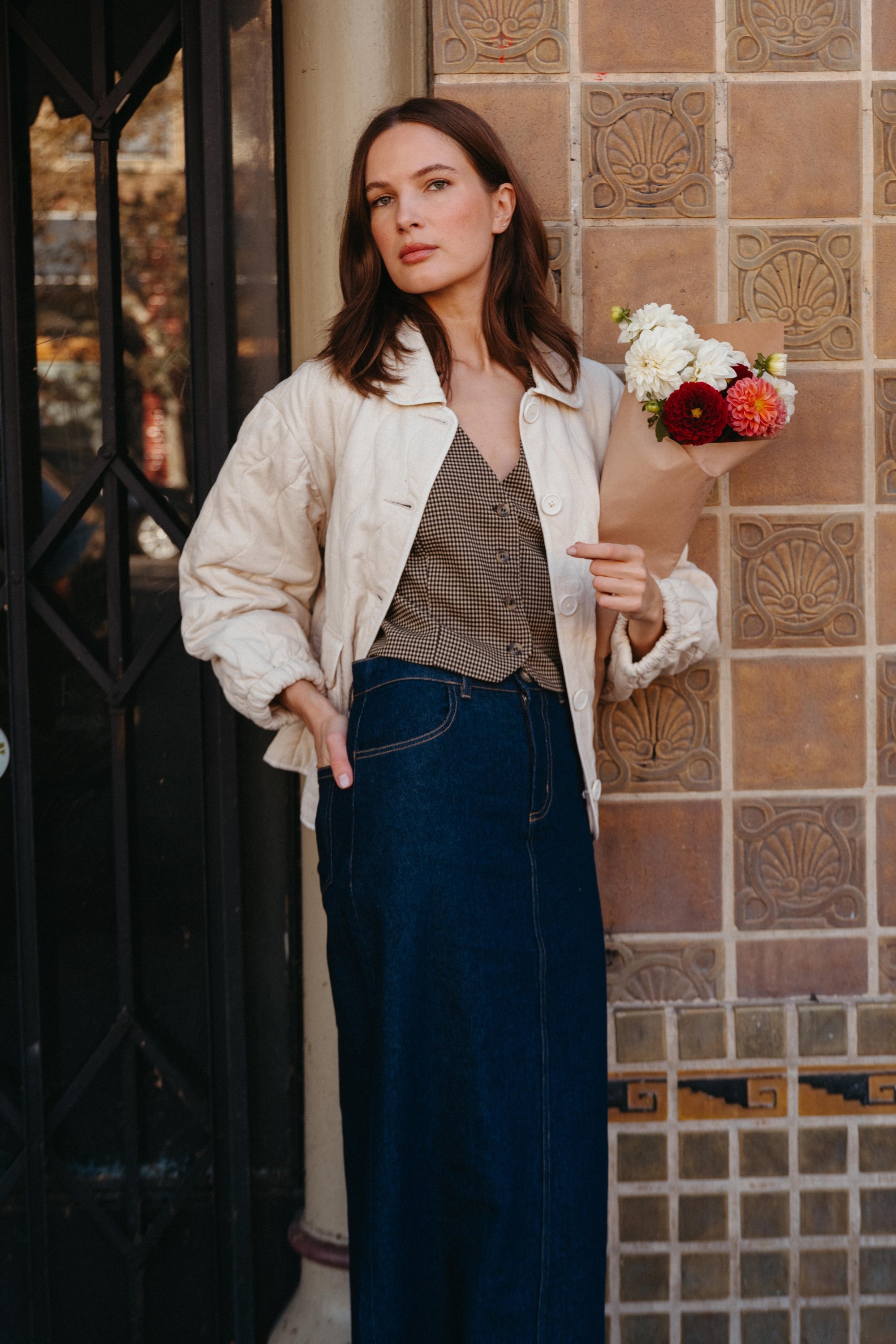 Bowie Vest in Tan Gingham - Whimsy & Row