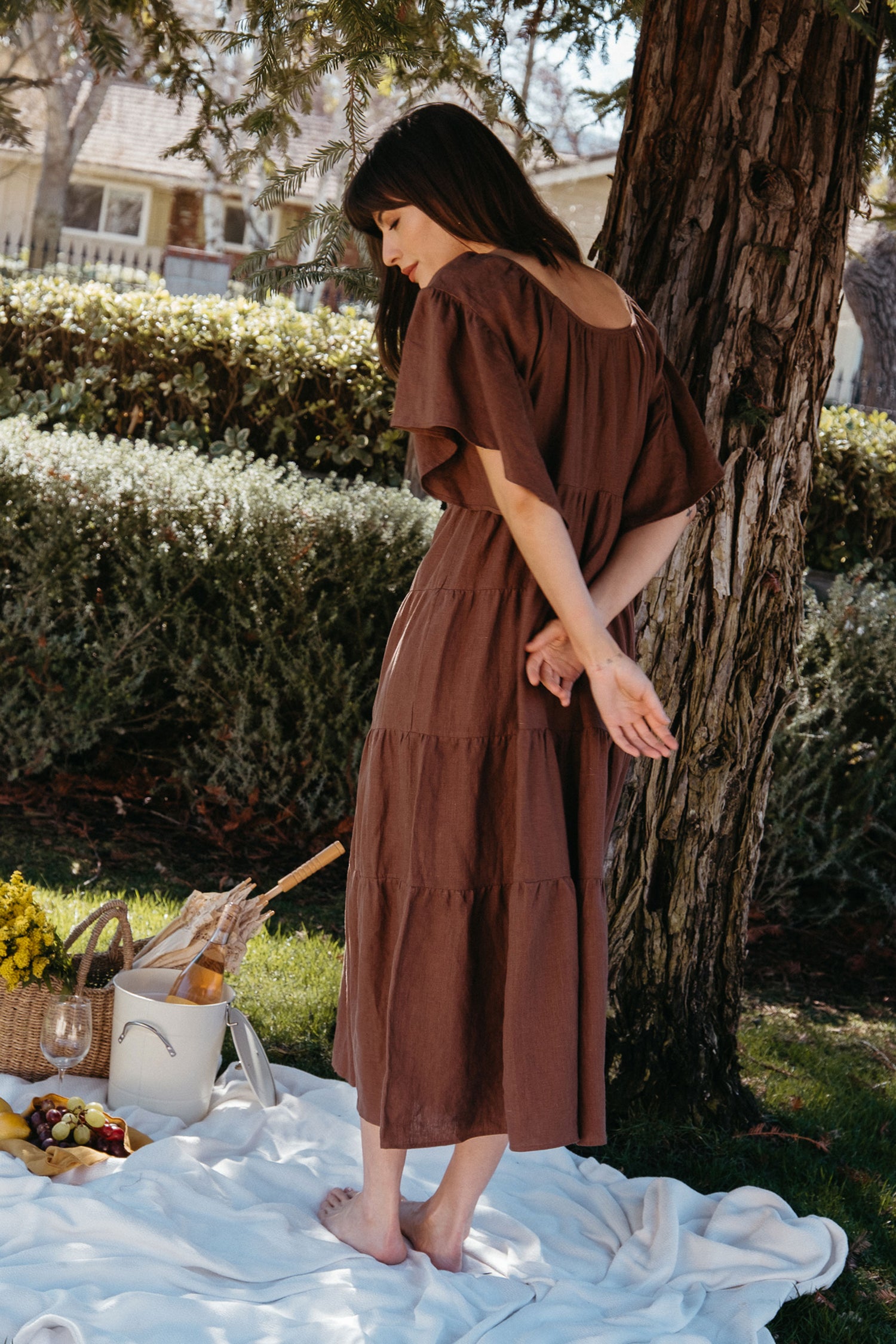 Rachel Dress in Chocolate Linen