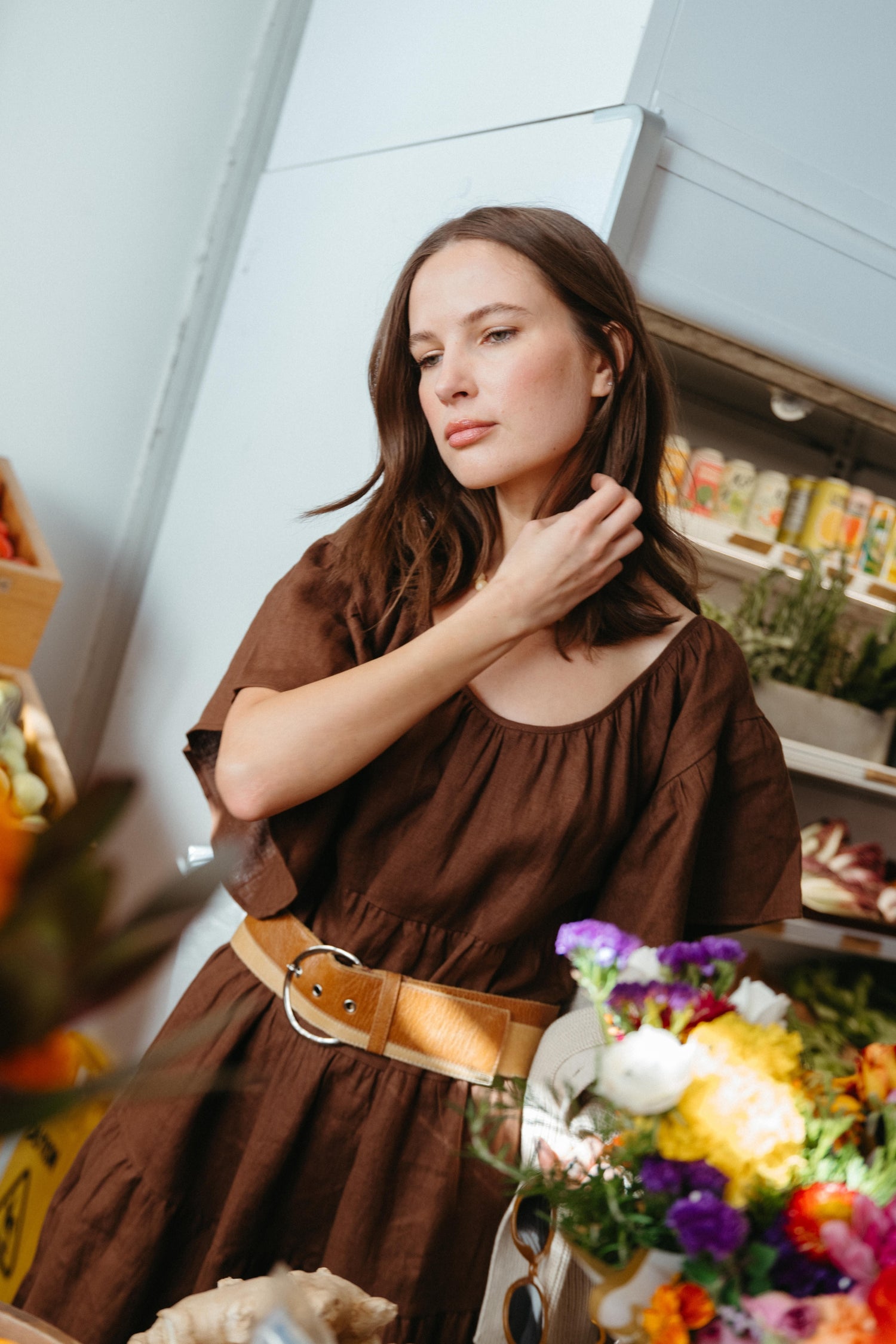 Rachel Dress in Chocolate Linen