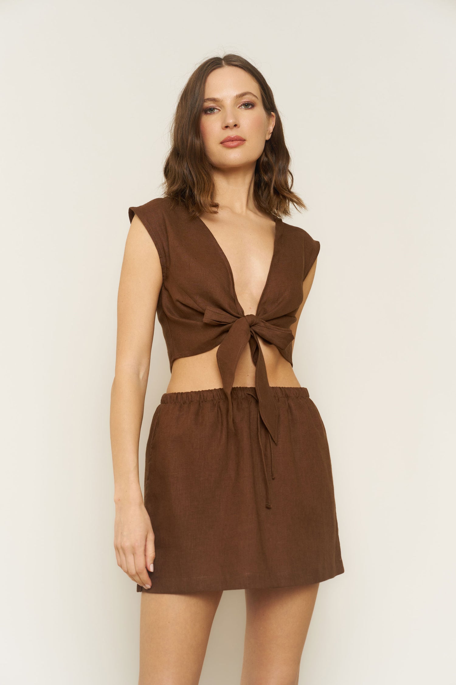Valentina Top in Chocolate Linen