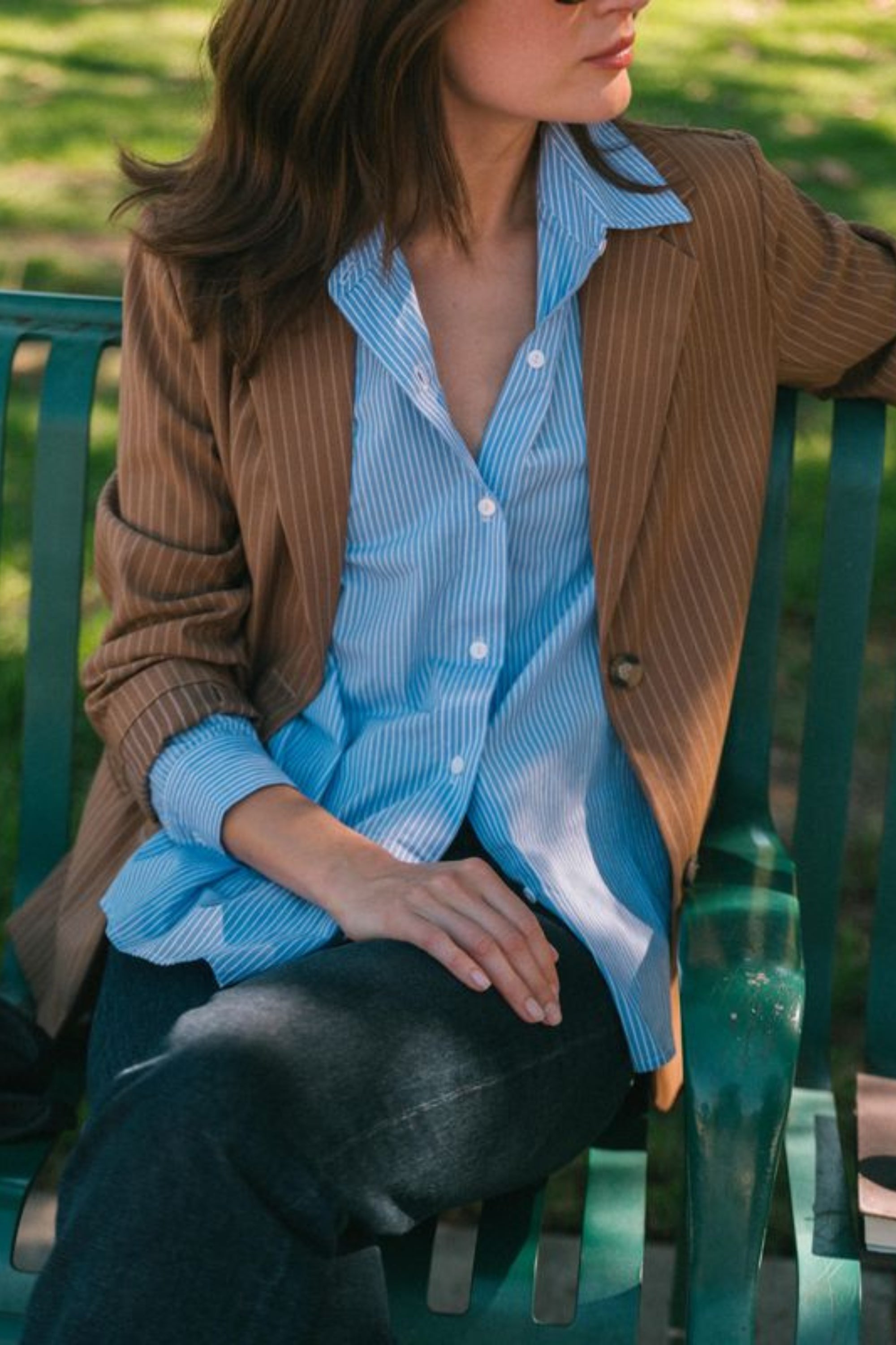 Denise Top in Blue Stripe Poplin - Whimsy & Row