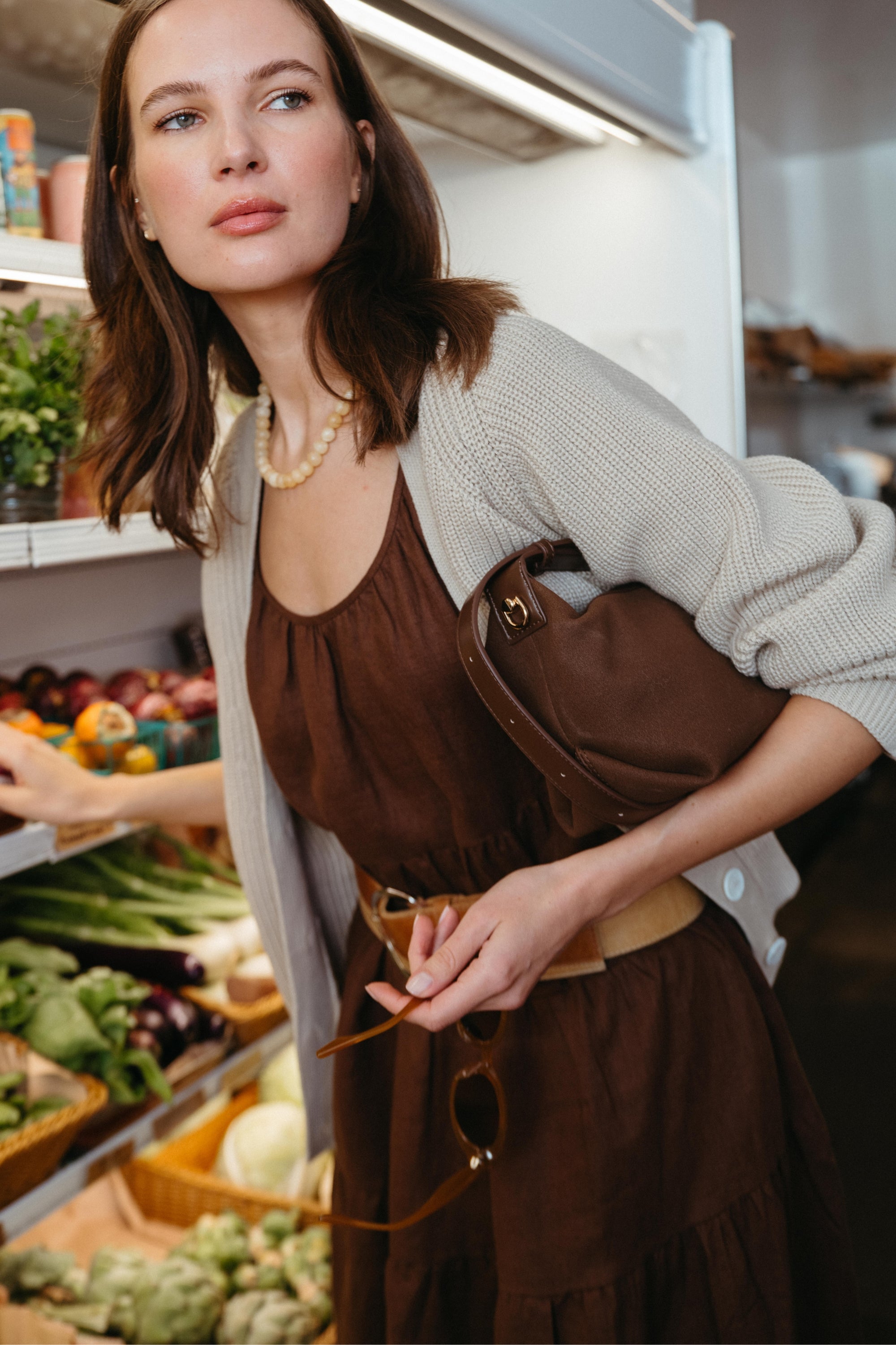 Melie Bianco Lilith Brown Vegan Suede Top Handle Bag - Whimsy & Row