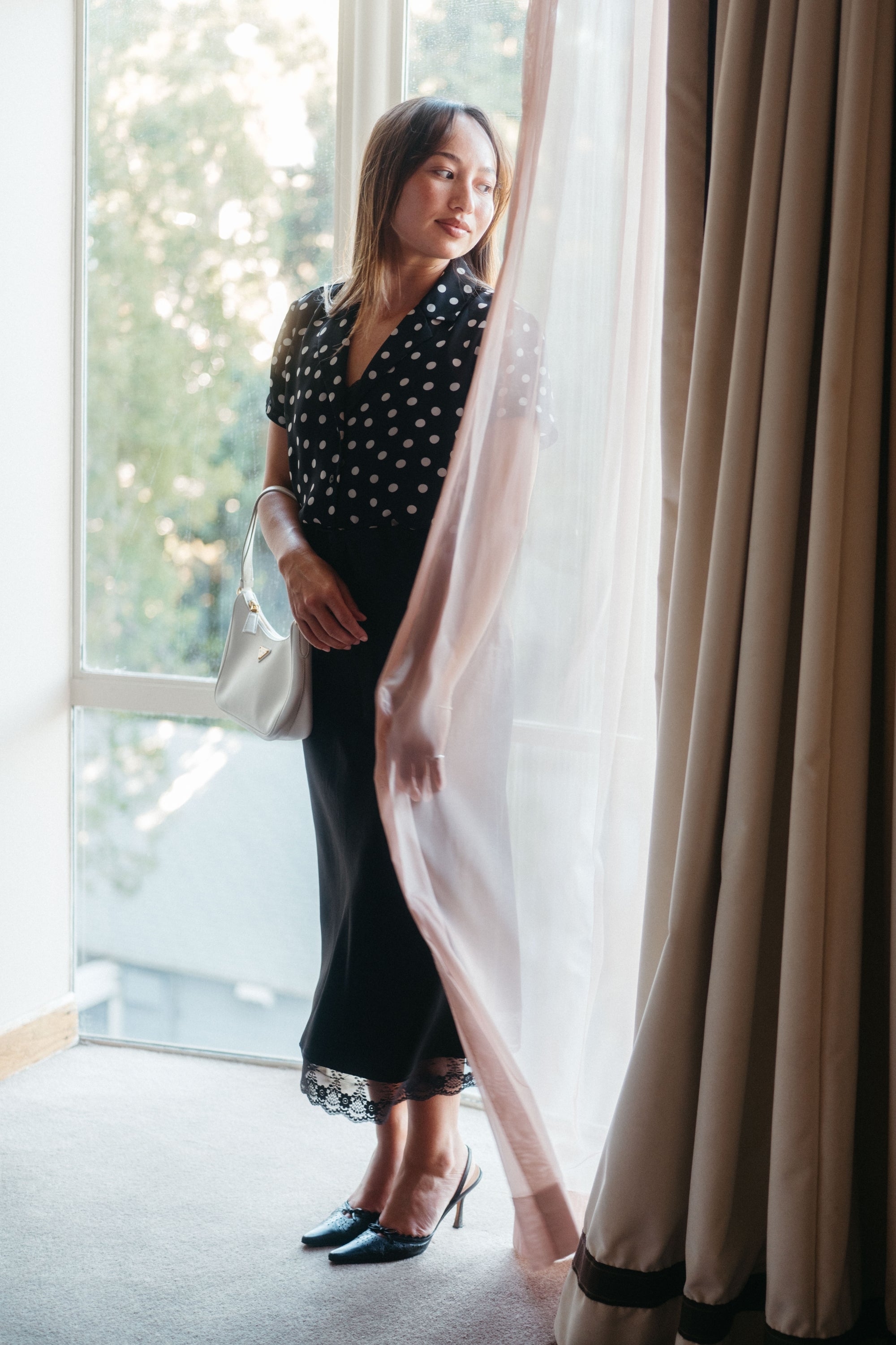 Lena Top in Black Polka Dots - Whimsy & Row