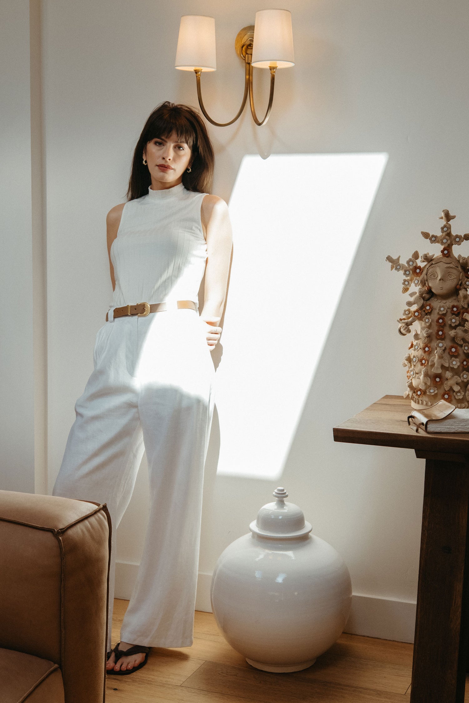 Leanna Pant in White Linen