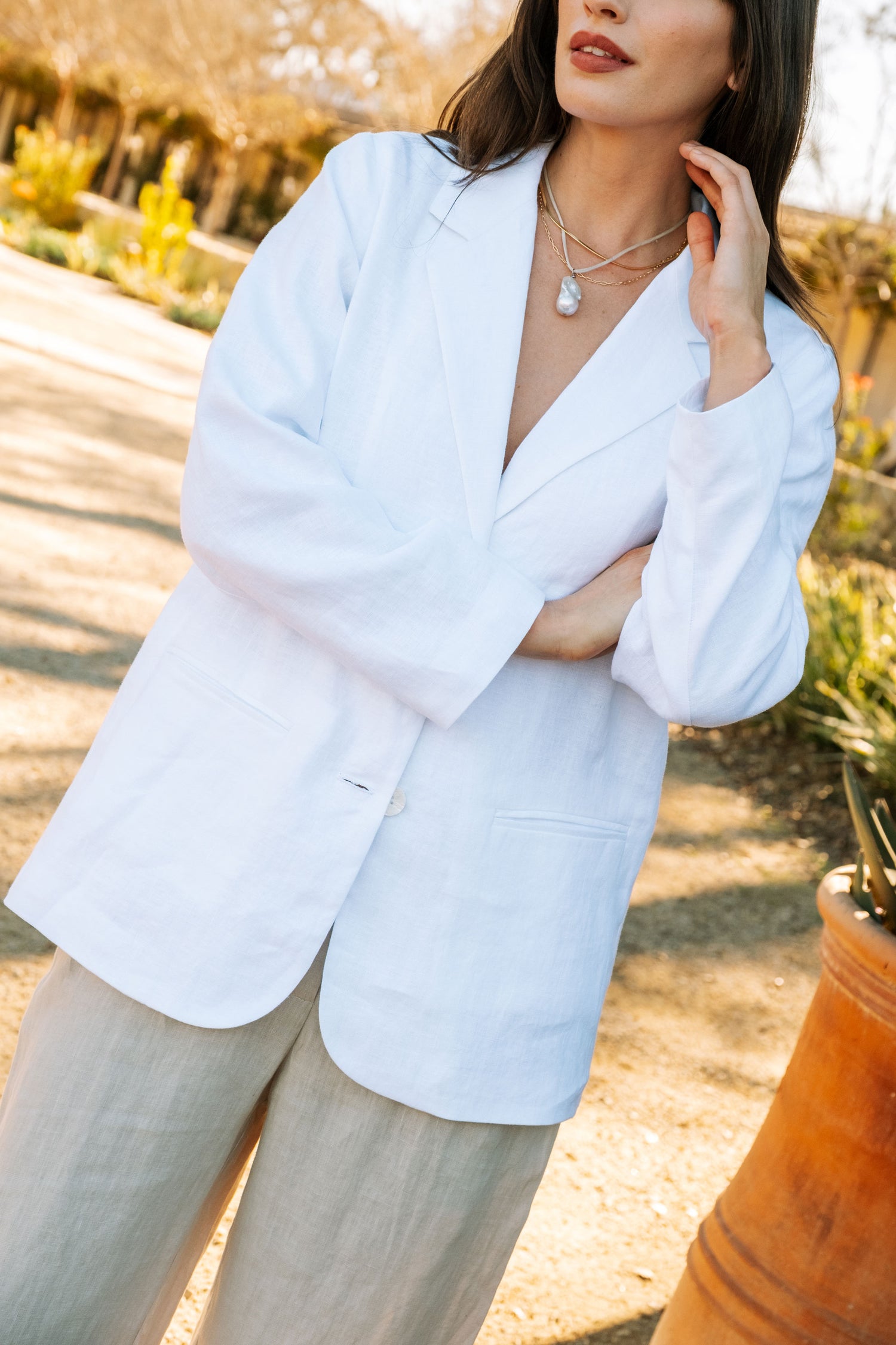Parker Blazer in White Linen
