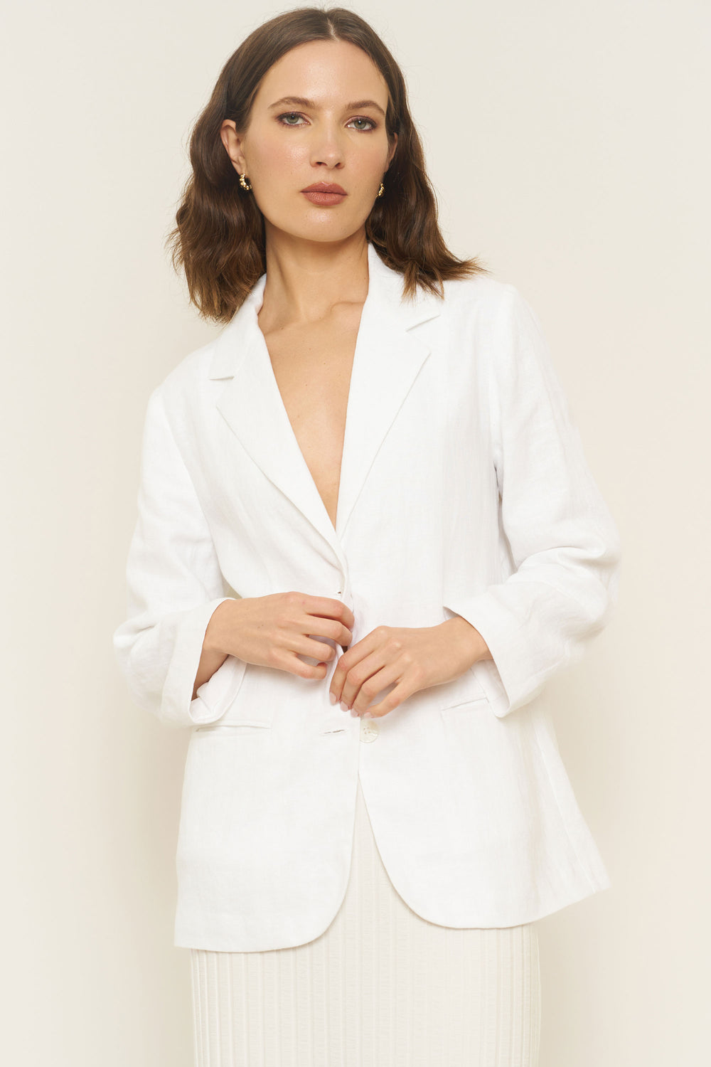 Parker Blazer in White Linen - Whimsy & Row