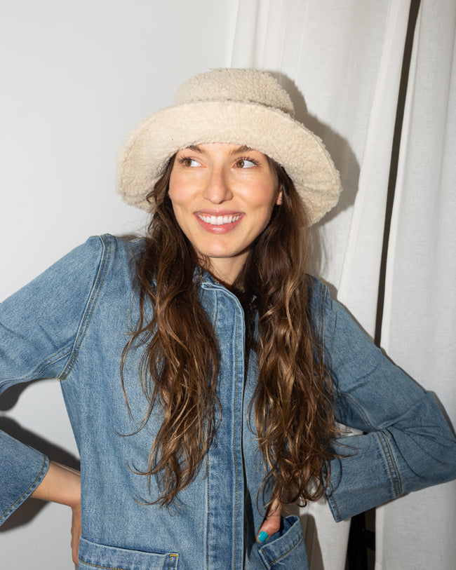 Sample Sale Bucket Hat in Cream Sherpa - Whimsy & Row
