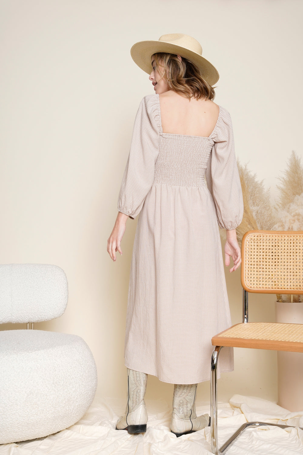Sidney Dress in Beige Gingham - Whimsy & Row