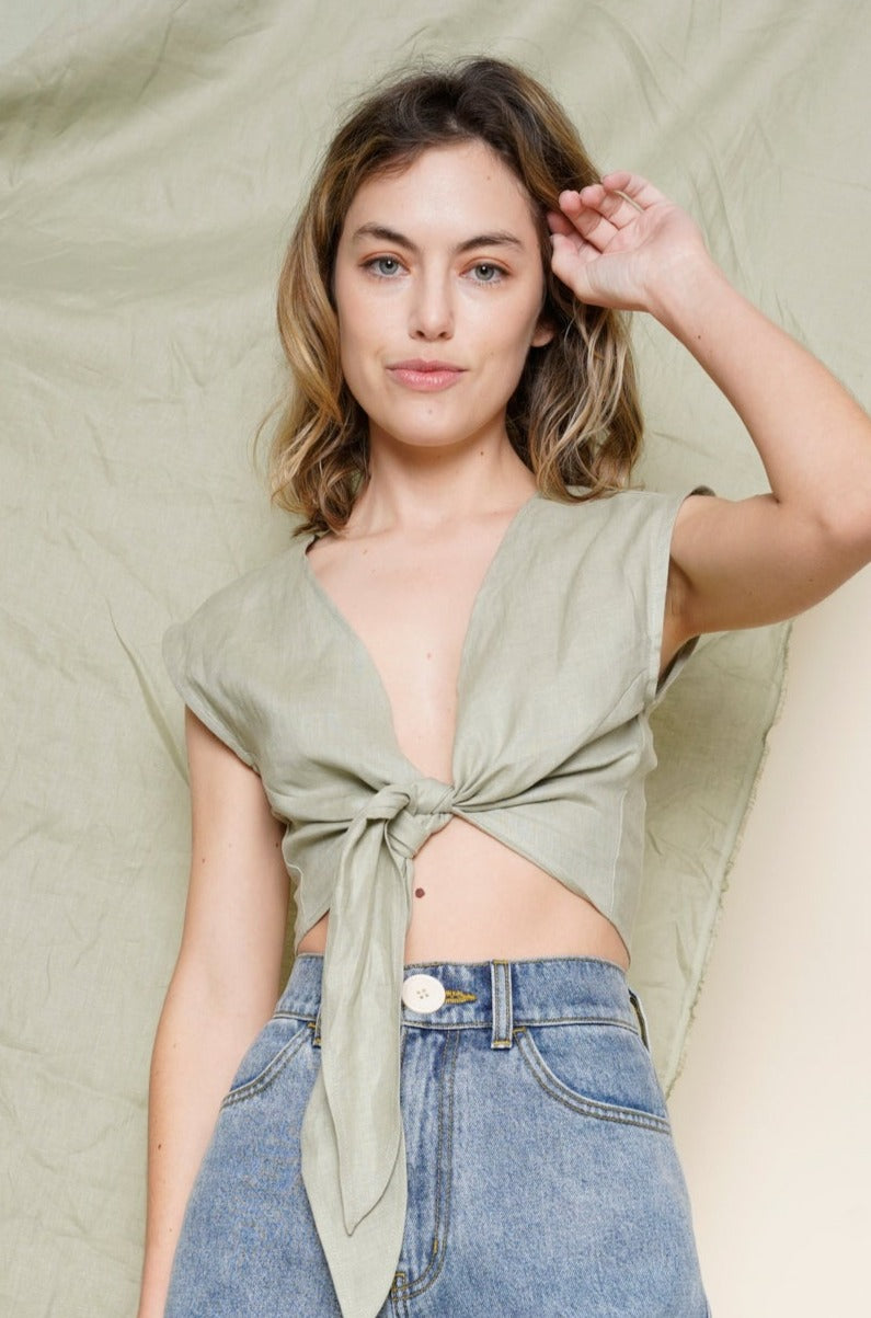 Valentina Top in Sage Linen - Whimsy & Row