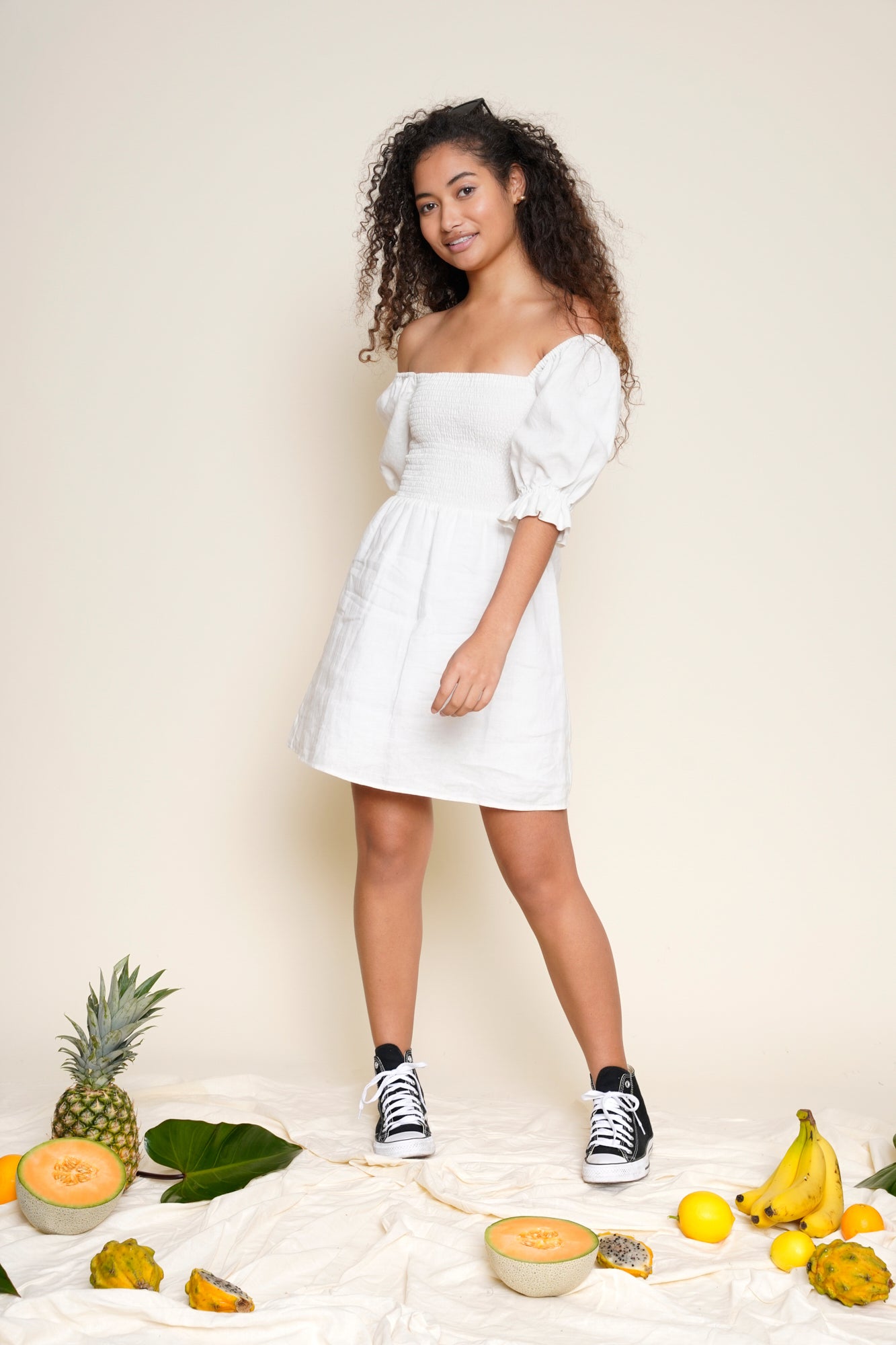 Joni Dress in Coconut Linen Whimsy Row Sustainable Clothing