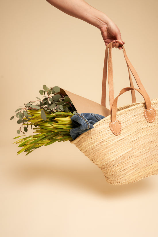 Natural Straw Bag with Double Leather Handle - Whimsy & Row