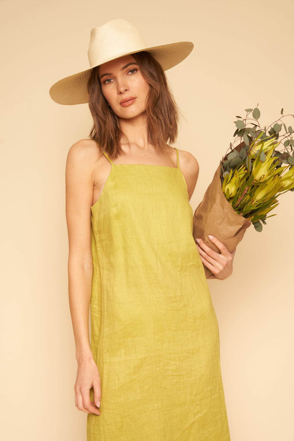 Loni Dress in Lime Linen - Whimsy & Row