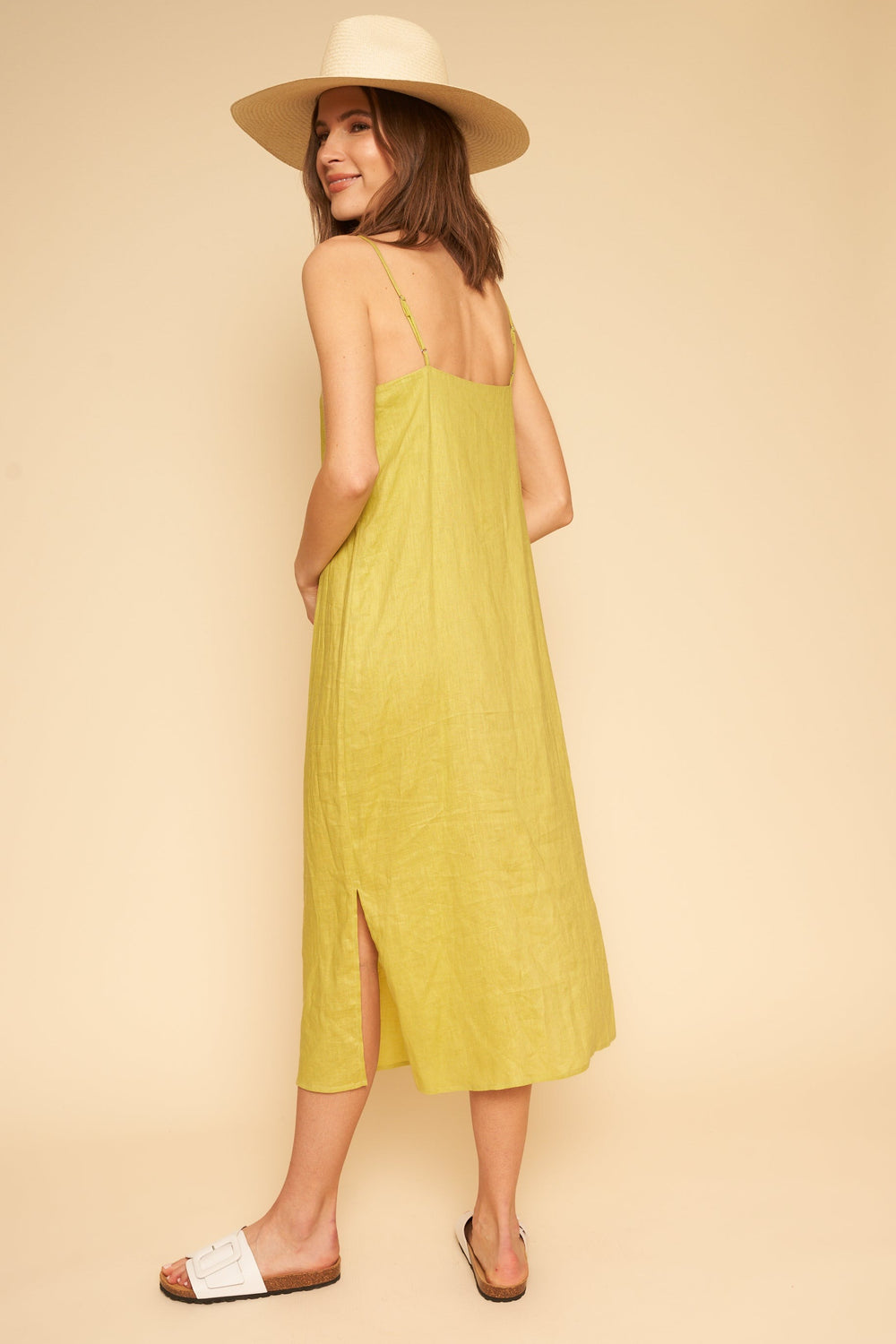 Loni Dress in Lime Linen - Whimsy & Row