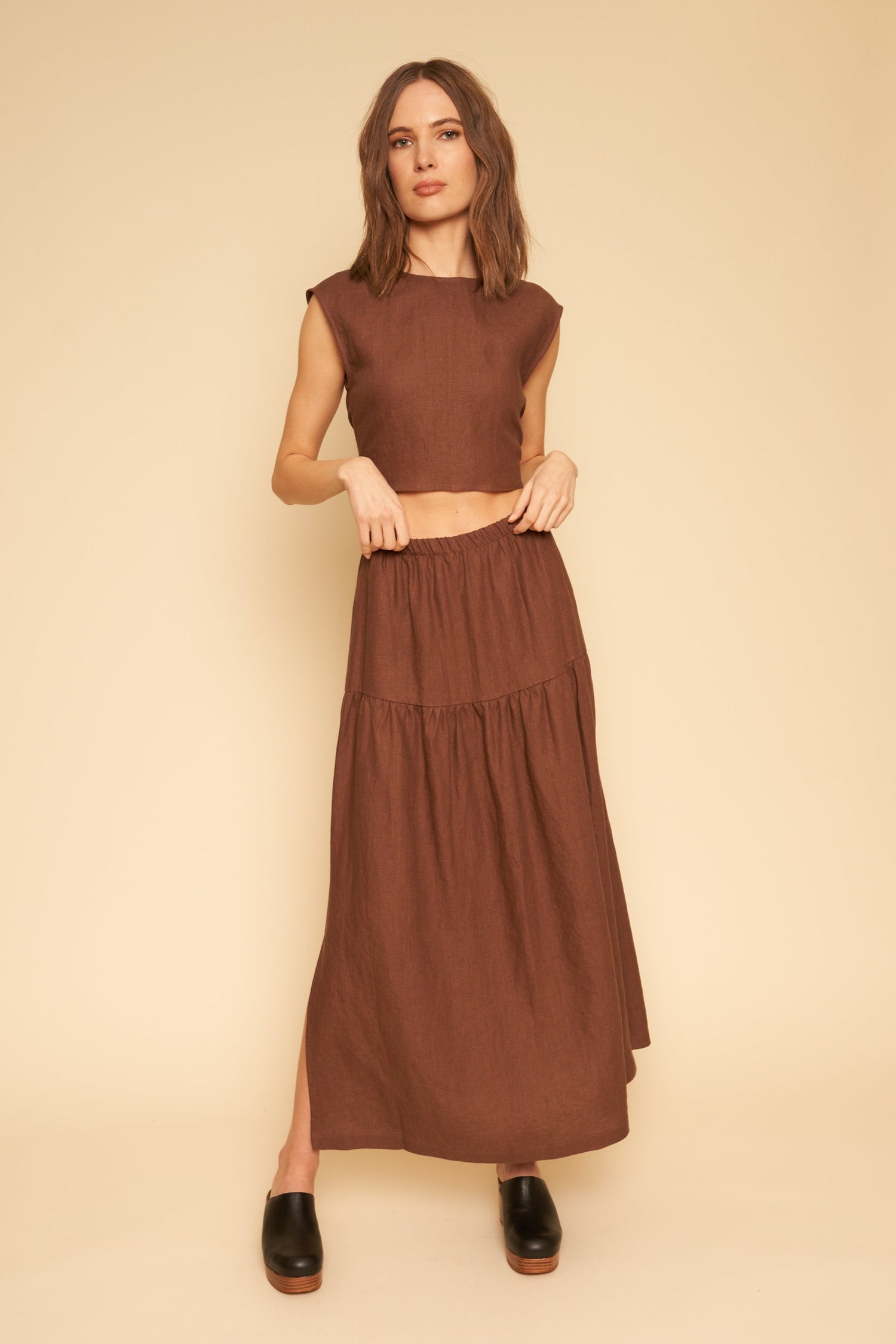 Valentina Top in Chocolate Linen