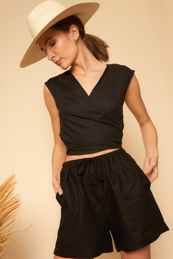 Valentina Top in Black Linen - Whimsy & Row