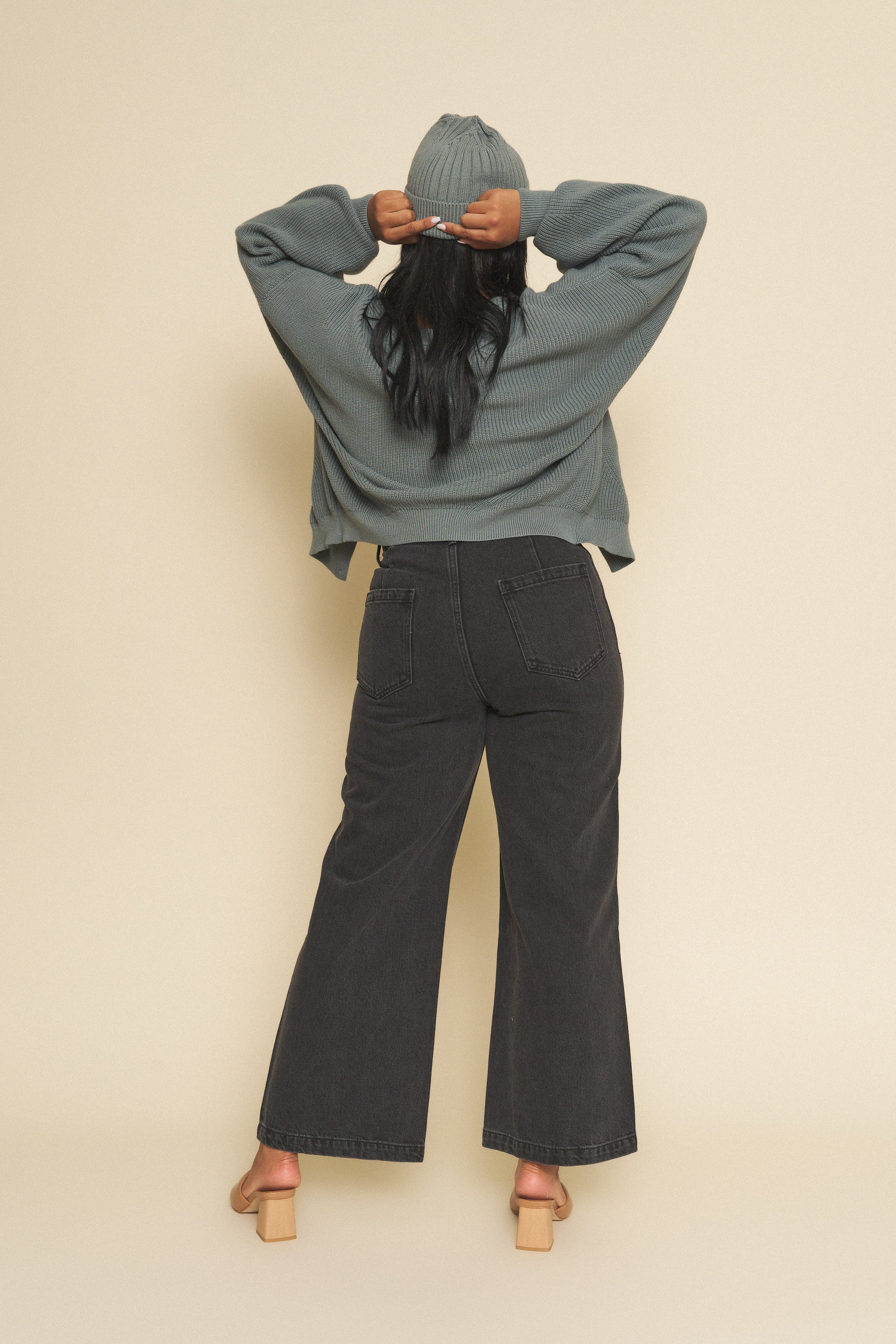 Flora Pant in Vintage Black Denim Wide Leg 39