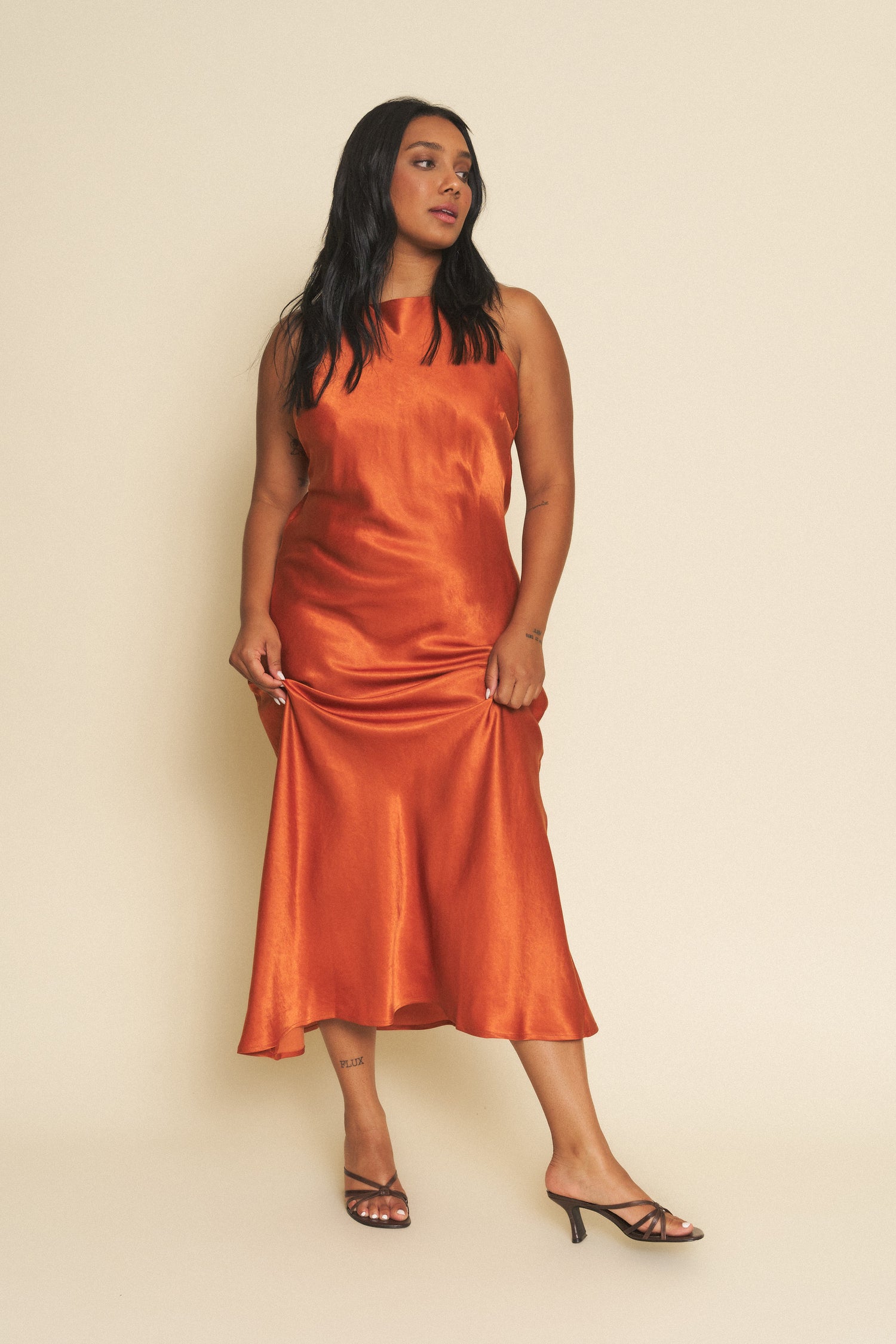 Fiona Dress in Silky Rust