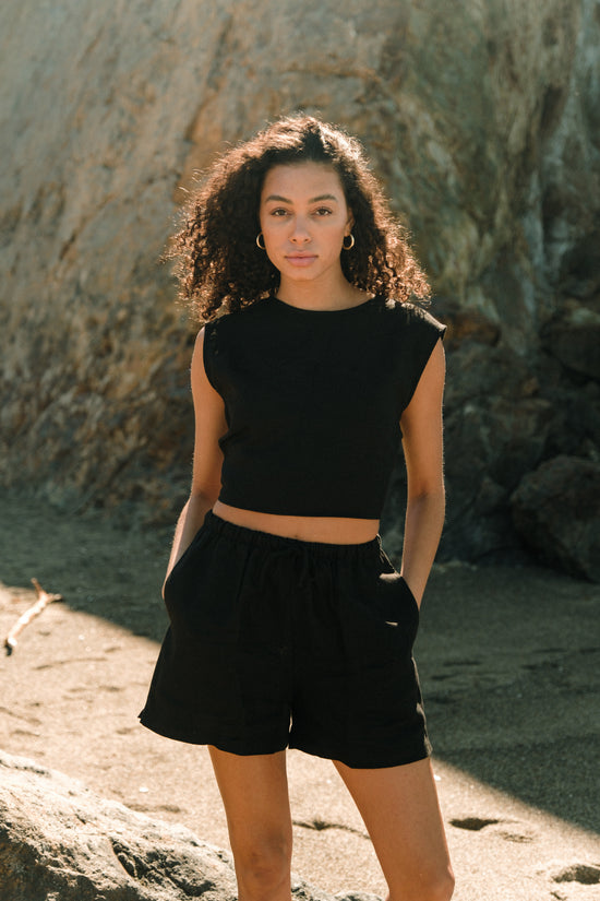 Allison Shorts in Black Linen - Whimsy & Row