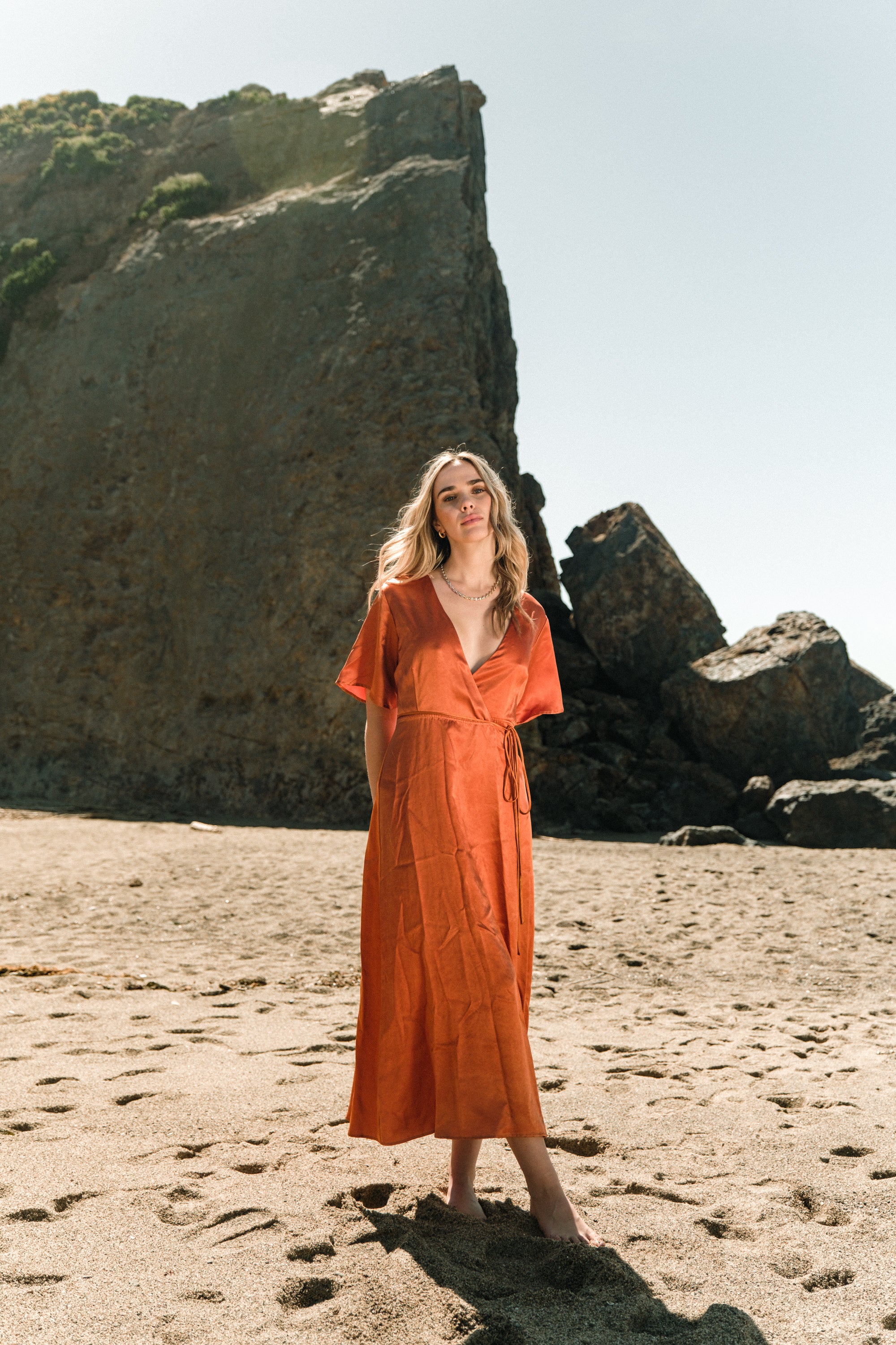 Lola Wrap Dress in Rust Whimsy Row Sustainable Clothing