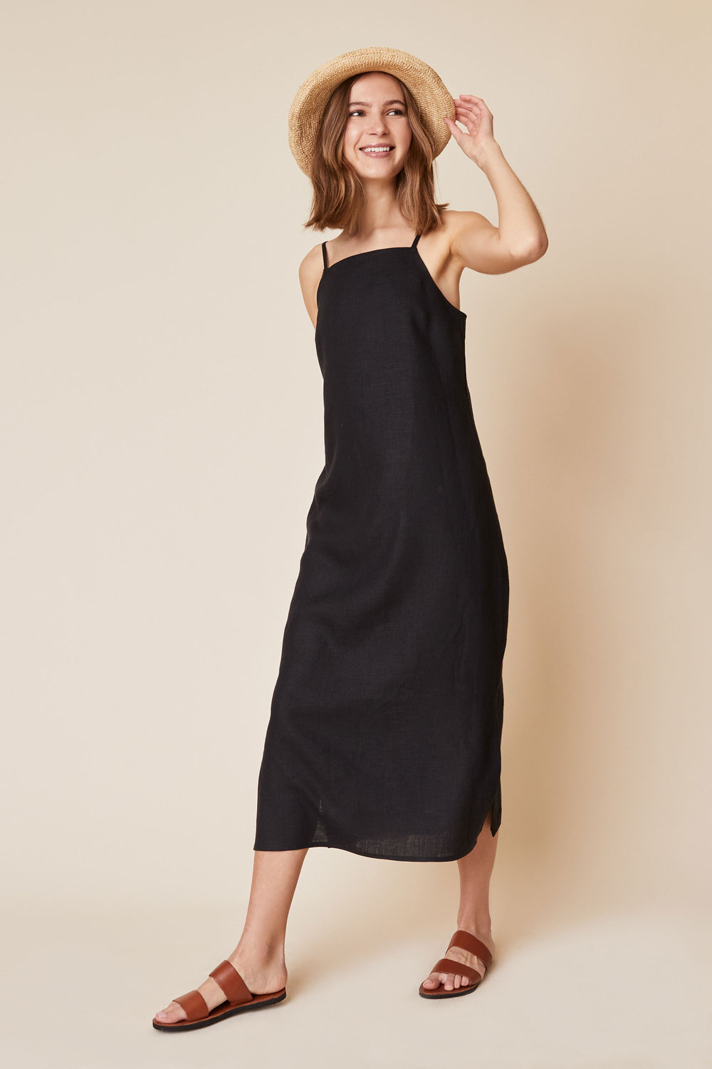Loni Dress in Black Linen - Whimsy & Row